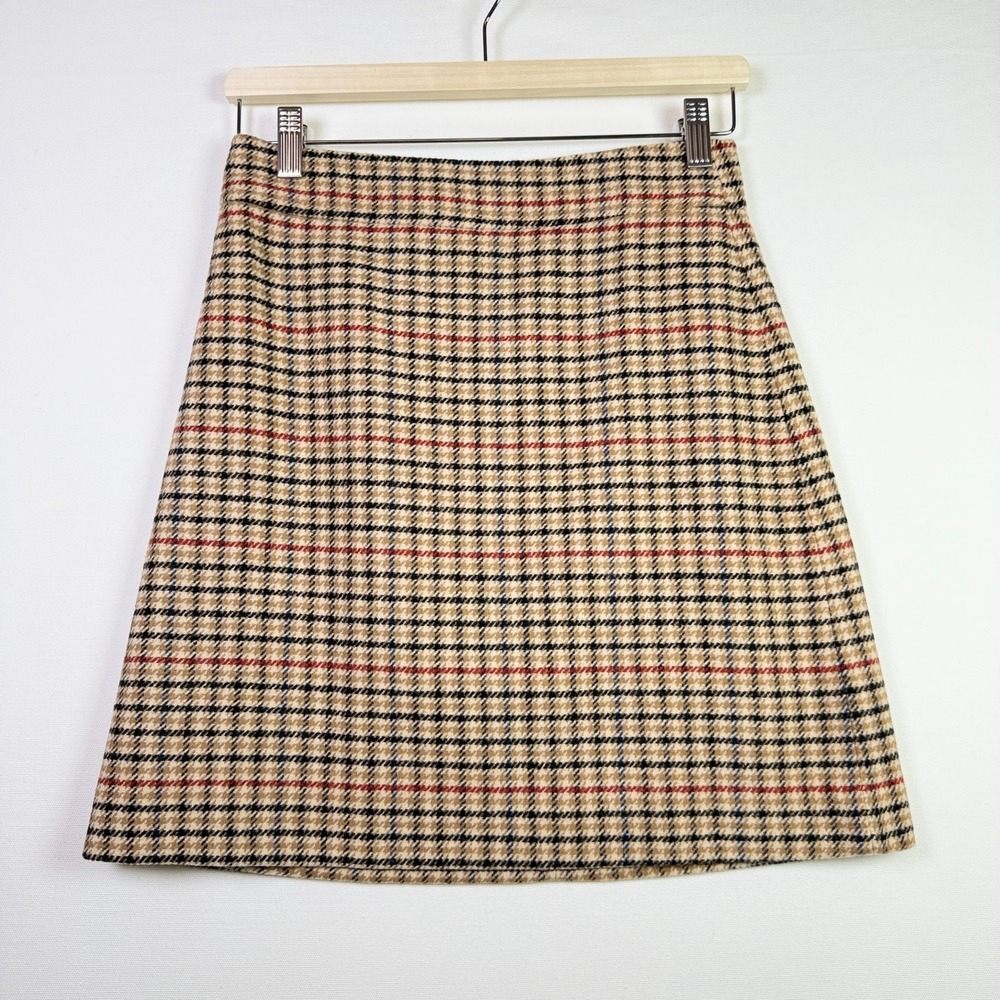 J.CREW Tan Plaid Wool Blend A-Line Mini Skirt‎ 0
